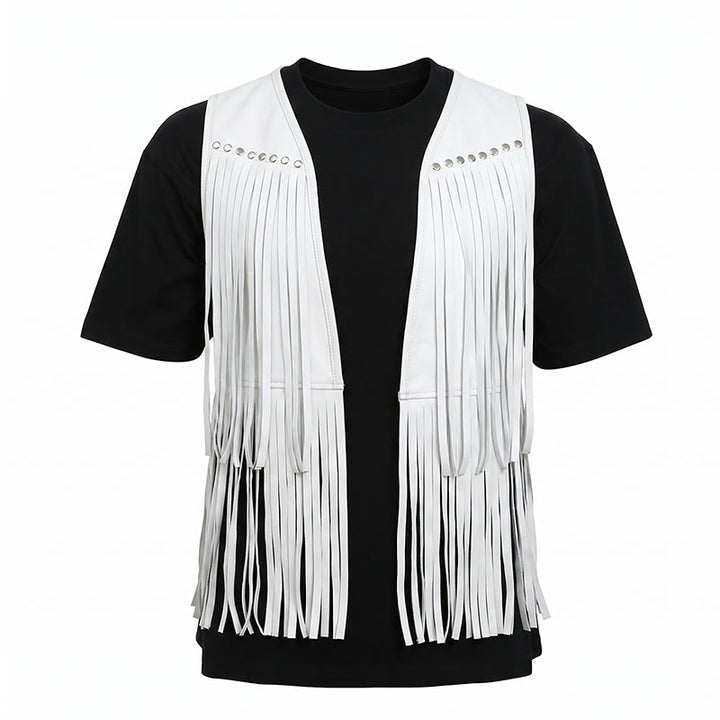 Men's Hippie Fringe Faux Suede Vest With Studs - image 10