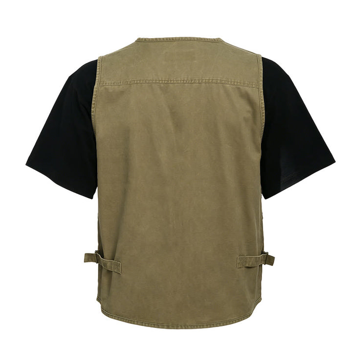 Men's Washed Canvas Outdoor Vest With Multiple Zipper Pockets - image 7