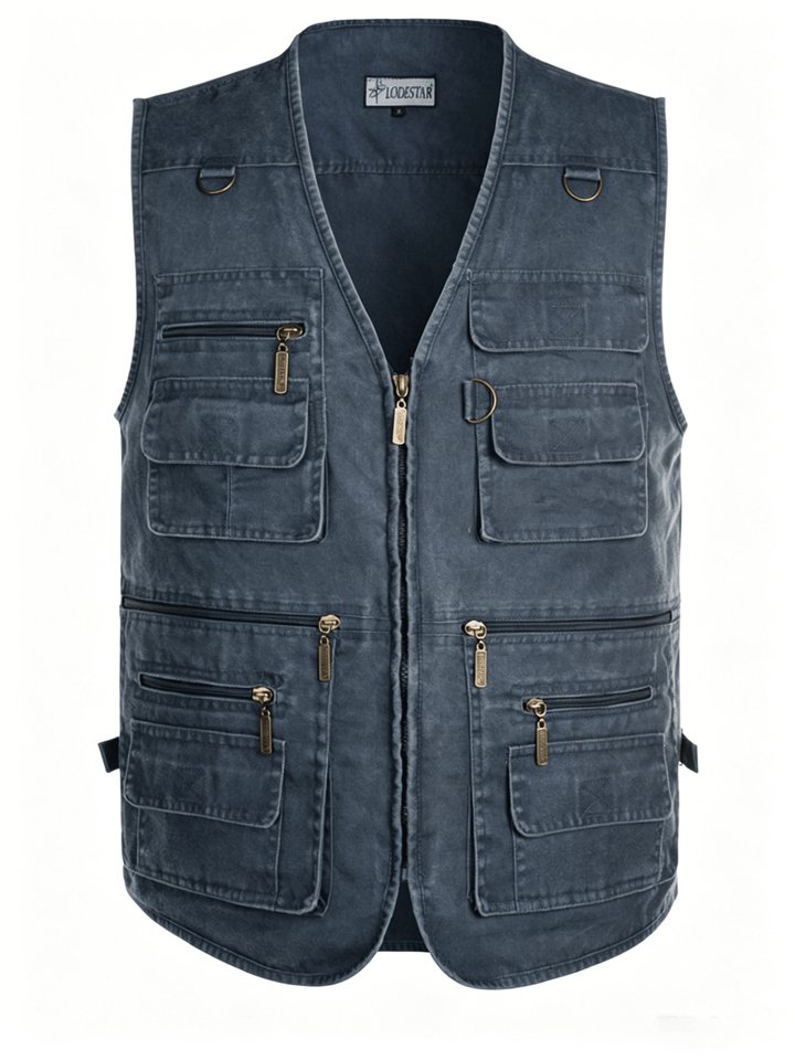 Men's Washed Canvas Outdoor Vest With Multiple Zipper Pockets - image 11