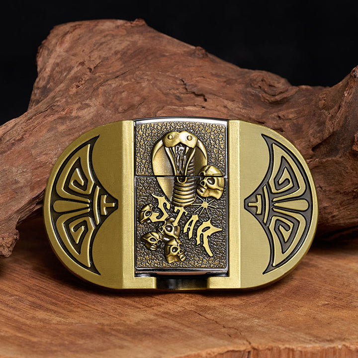 Men's DIY Gothic Cobra Skull Leather Belt With Hidden Lighter - Bronze - Without Belt - Not Included Belt - image 0