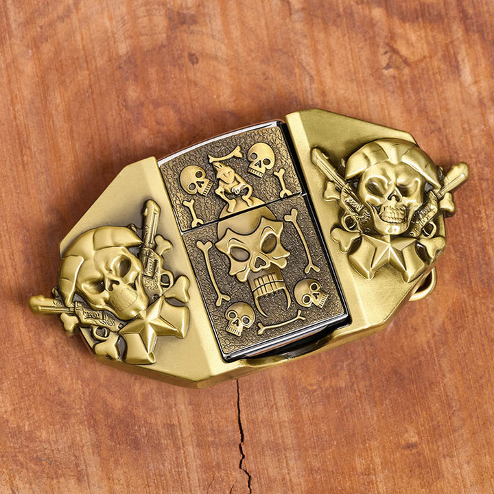 Men's DIY Crossed Rifles & Skull Leather Belt With Hidden Lighter - image 8