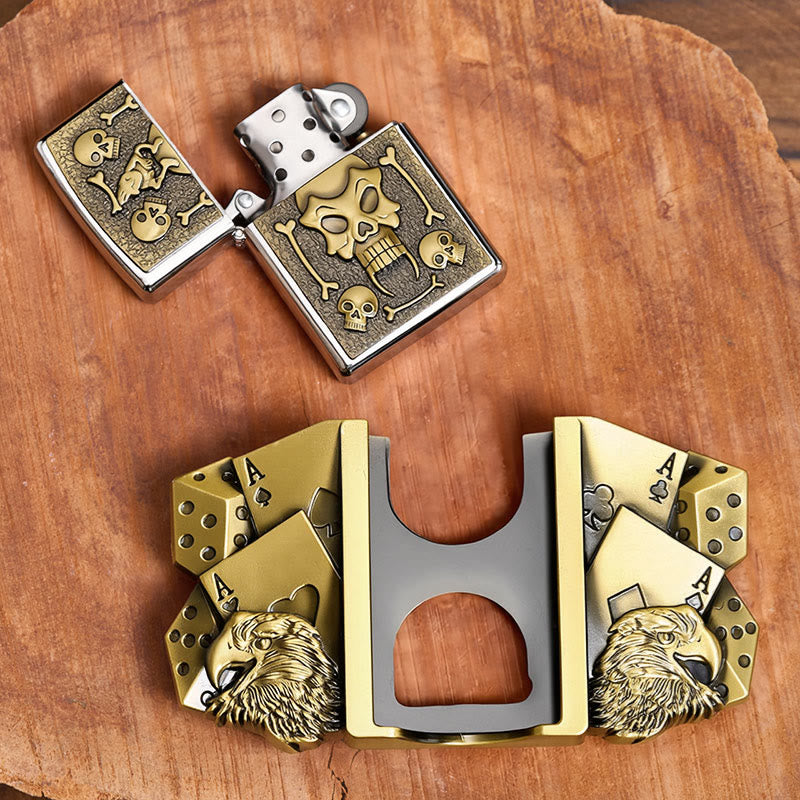 Men's DIY Eagle Dice Skull Leather Belt With Hidden Lighter - image 1