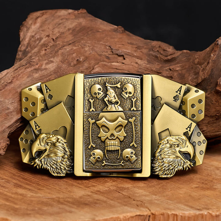 Men's DIY Eagle Dice Skull Leather Belt With Hidden Lighter - Bronze - Without Belt - Not Included Belt - image 0