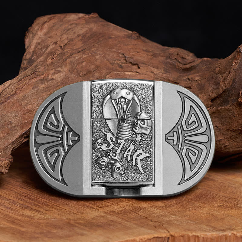 Men's DIY Gothic Cobra Skull Leather Belt With Hidden Lighter - Silver - Without Belt - Not Included Belt - image 9