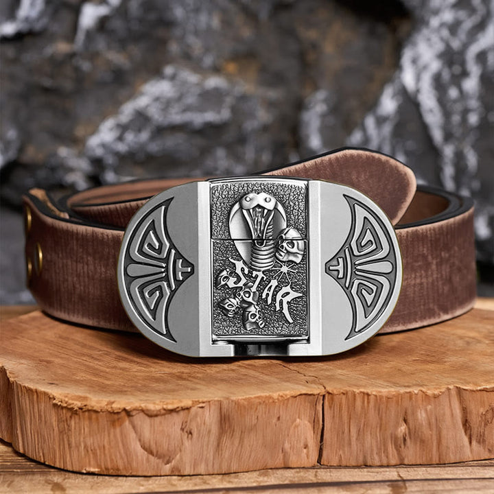 Men's DIY Gothic Cobra Skull Leather Belt With Hidden Lighter - Silver - Brown Distressed Belt - 42 - image 13