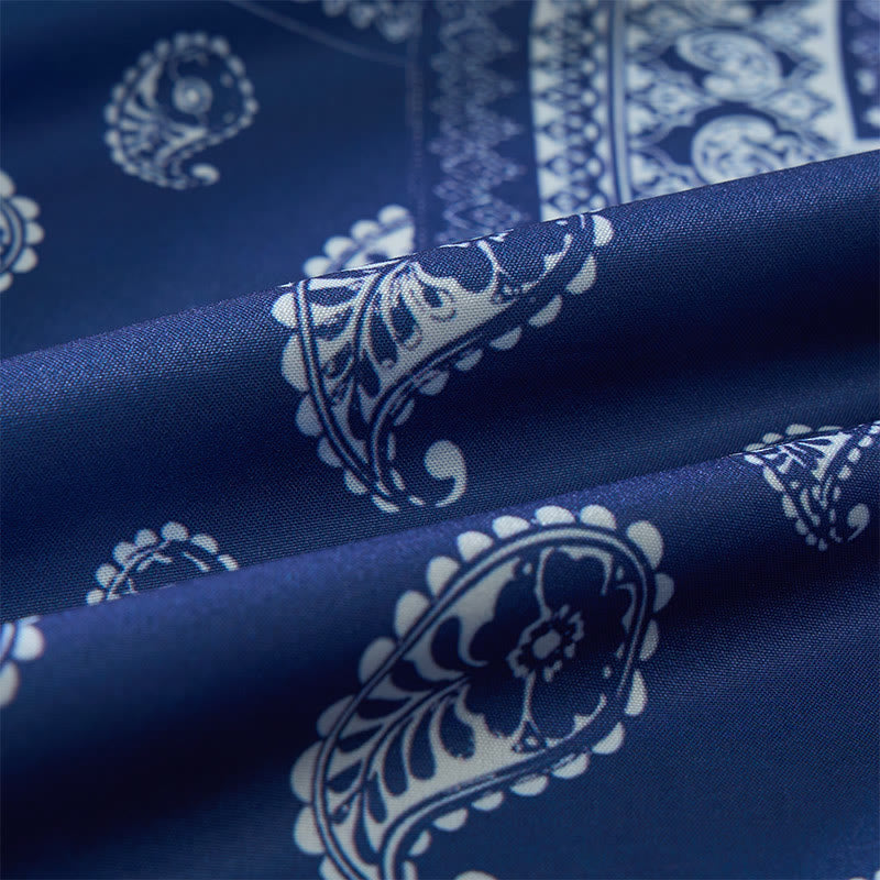 Men's Classic Navy Paisley Patchwork Print Short Sleeve Shirt - image 6