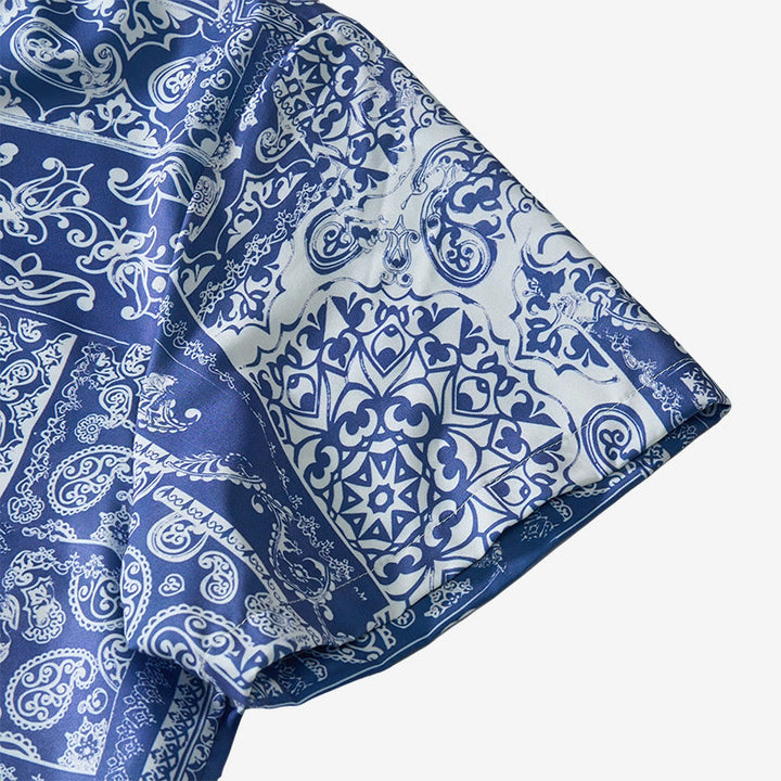 Men's Classic Navy Paisley Patchwork Print Short Sleeve Shirt - image 8