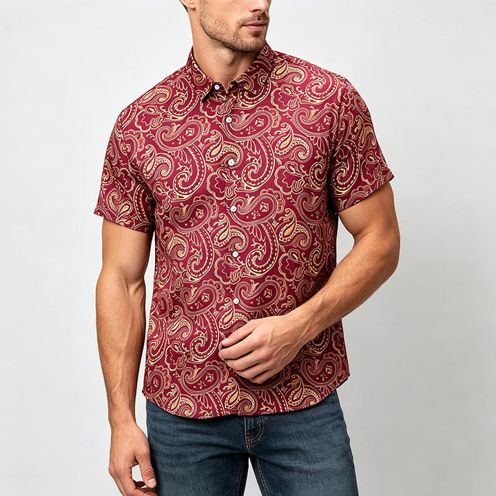 Men's Shiny Luxury Vintage Paisley Pattern Dressy Shirt - image 1