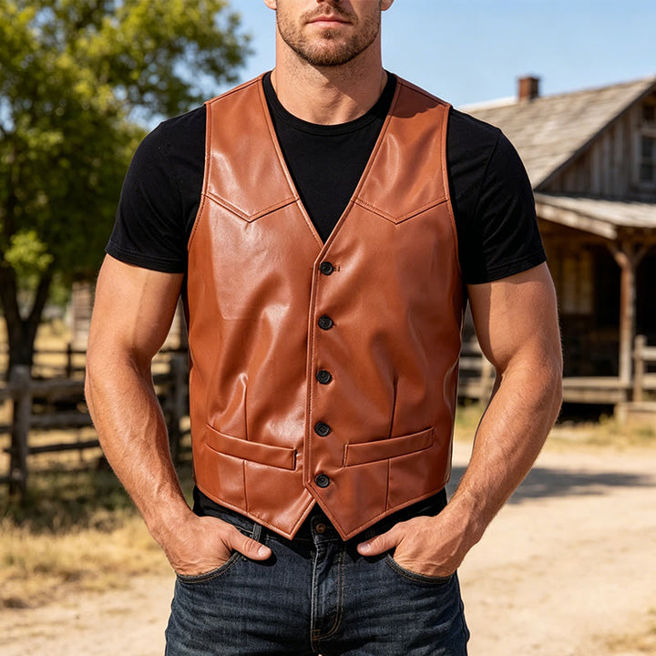 Men's Timeless Western Inspired Leather Suit Vest - Brown - 5XL - image 4