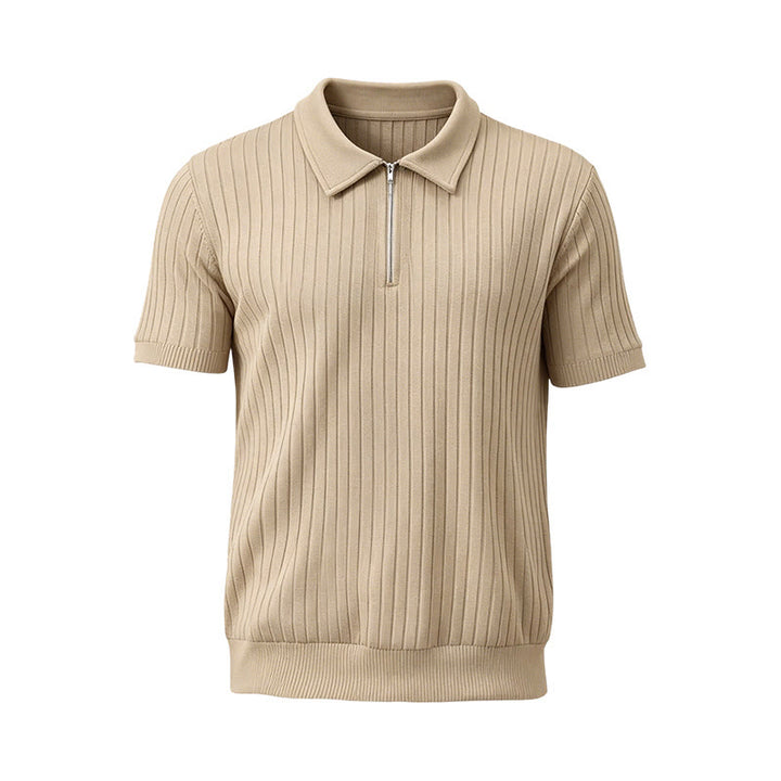 Men's Vertical Ribbed Knit Polo Shirt With Zip Neck - image 18