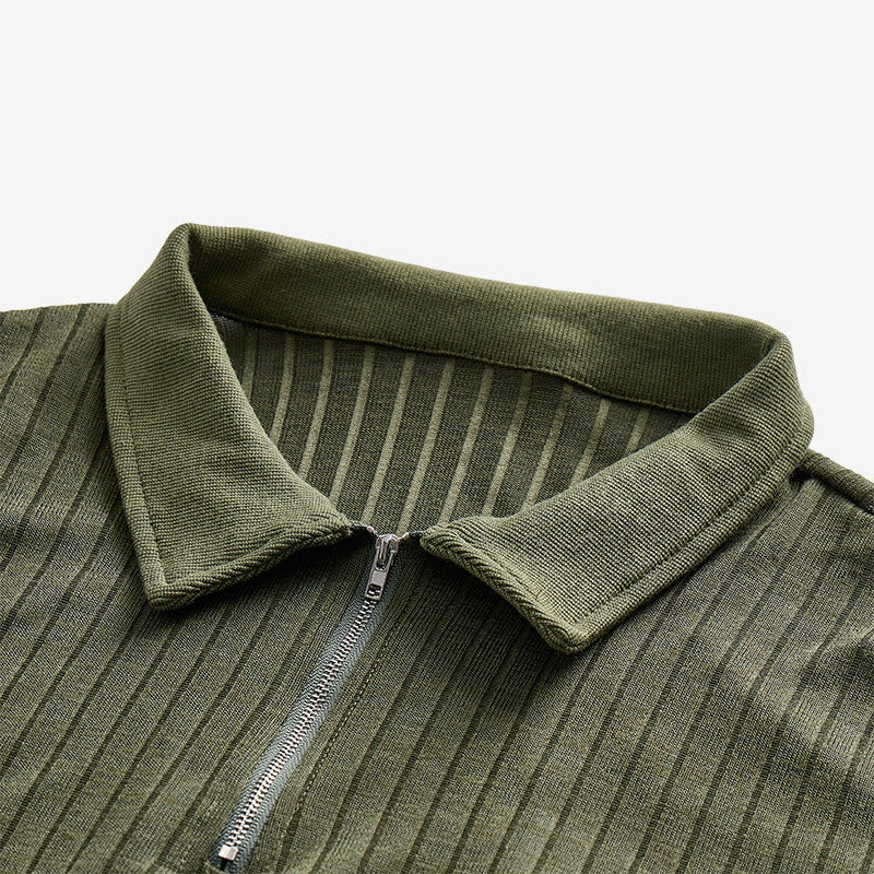 Men's Vertical Ribbed Knit Polo Shirt With Zip Neck - image 8