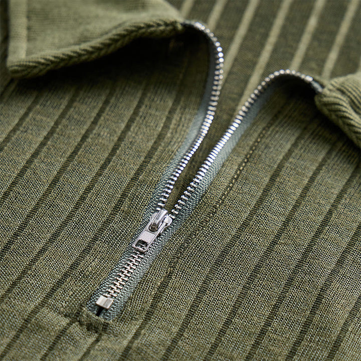 Men's Vertical Ribbed Knit Polo Shirt With Zip Neck - image 9