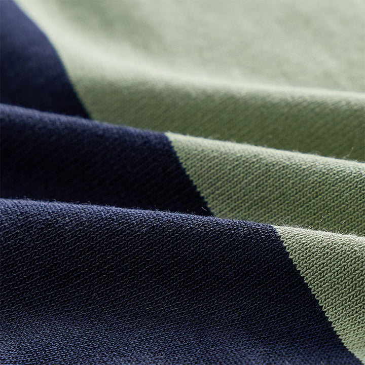 Men's Retro Navy & Sage Color-Block Stripe Knit Polo Shirt - image 6