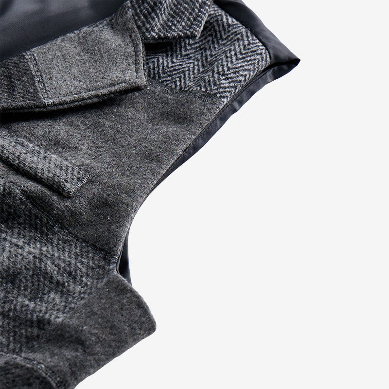 Men's Gray Patchwork Herringbone & Houndstooth Pattern Suit Vest - image 7