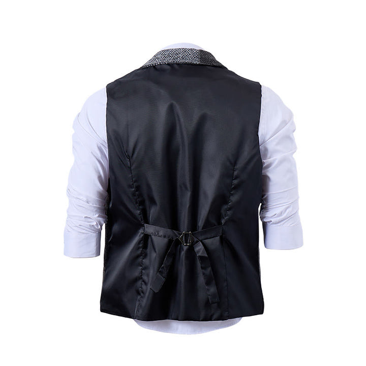 Men's Gray Patchwork Herringbone & Houndstooth Pattern Suit Vest - image 9