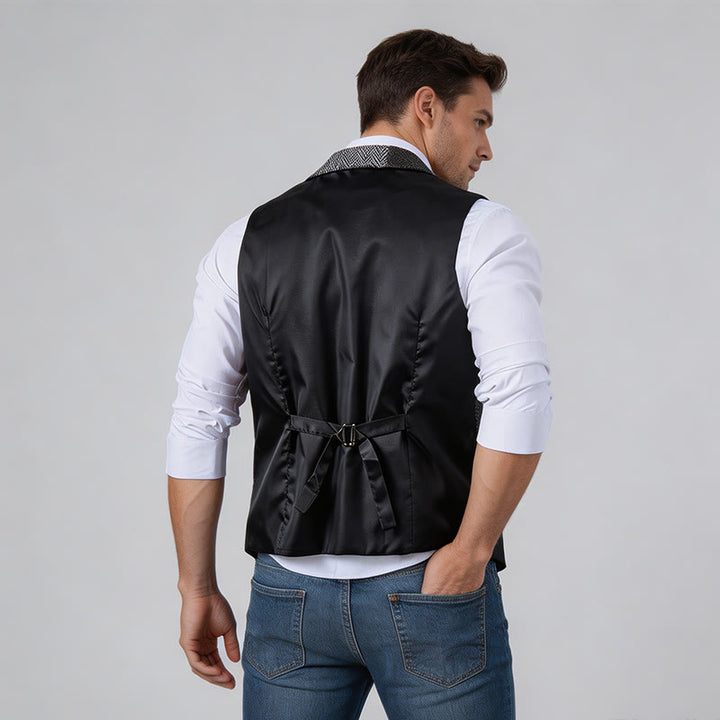 Men's Gray Patchwork Herringbone & Houndstooth Pattern Suit Vest - image 2