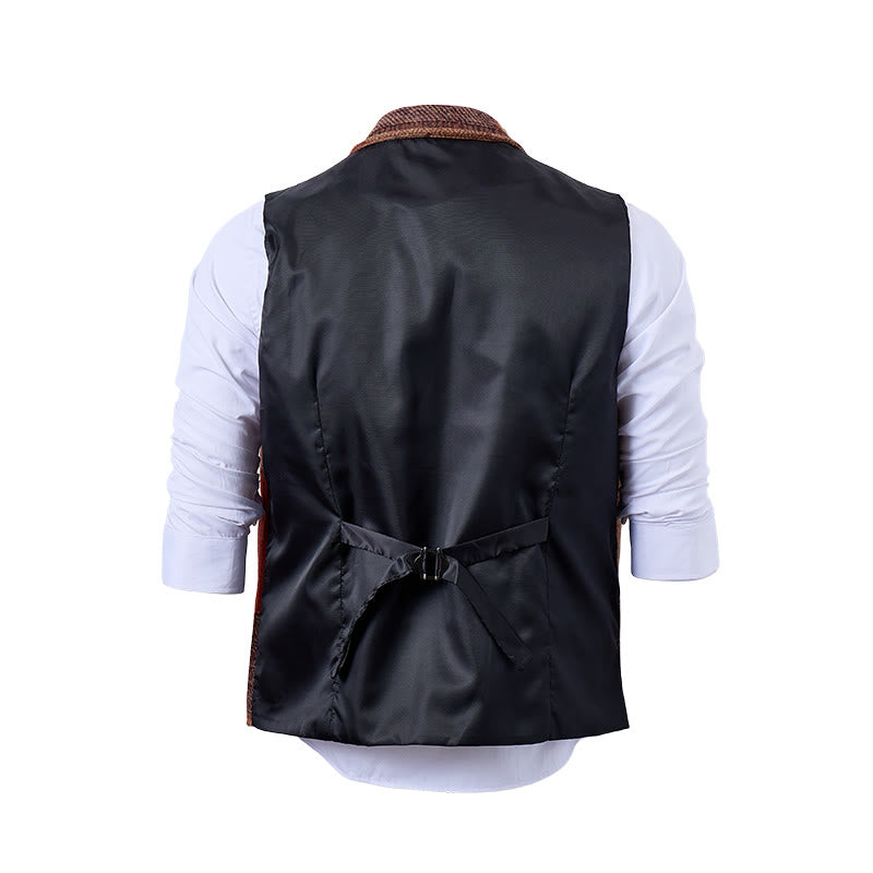 Men's Warm Tone Patchwork Mixed Herringbone Pattern Suit Vest - image 21