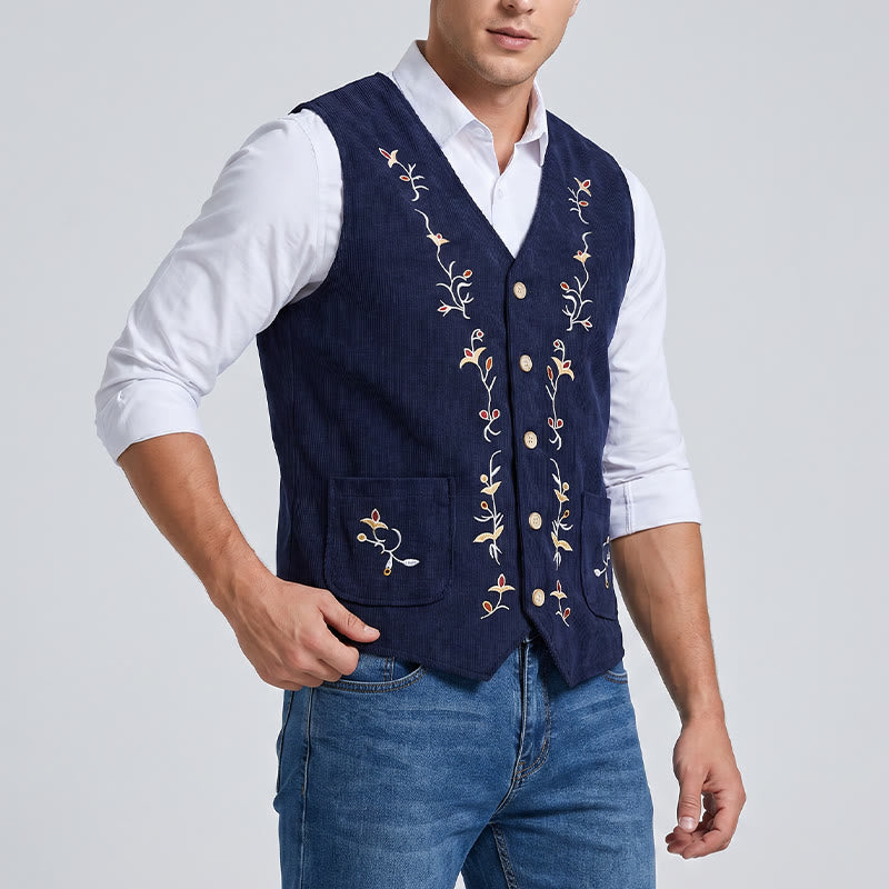 Men's Elegant Floral Vine Embroidered Suit Vest - image 3