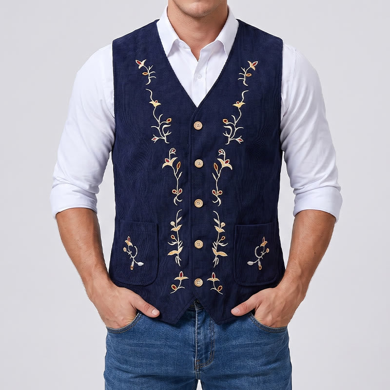 Men's Elegant Floral Vine Embroidered Suit Vest - image 2