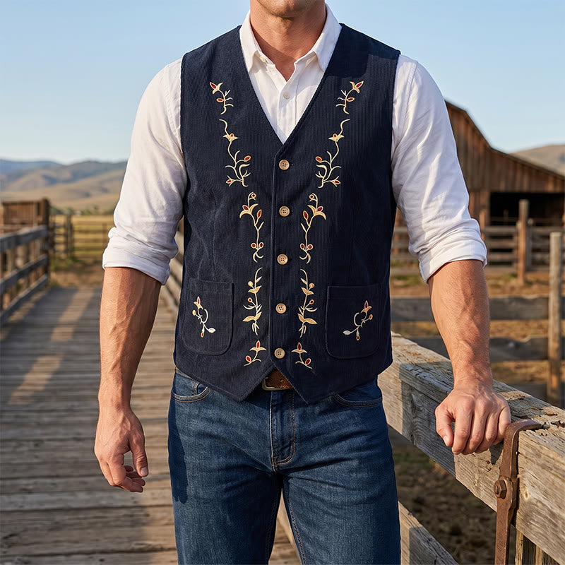 Men's Elegant Floral Vine Embroidered Suit Vest - Black - 2XL - image 5