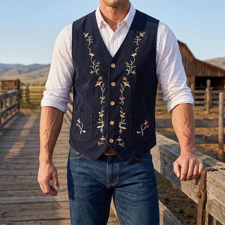 Men's Elegant Floral Vine Embroidered Suit Vest - Black - 2XL - image 5