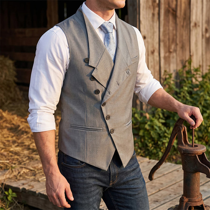 Men's Modern Tailored Asymmetric Lapel Formal Suit Vest - Gray - 2XL - image 1