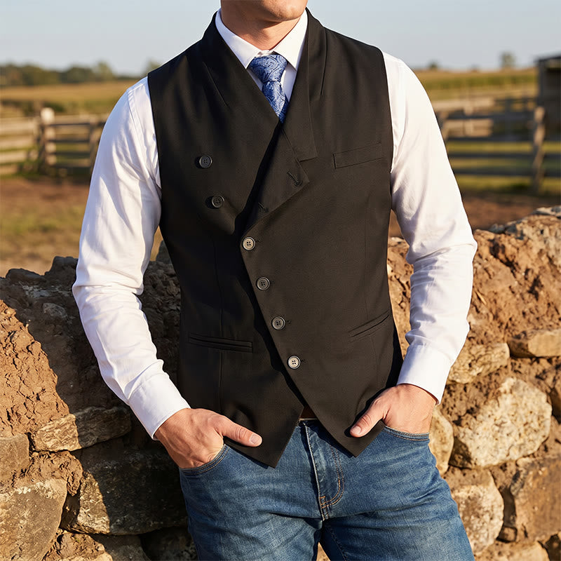 Men's Modern Tailored Asymmetric Lapel Formal Suit Vest - Black - 2XL - image 4