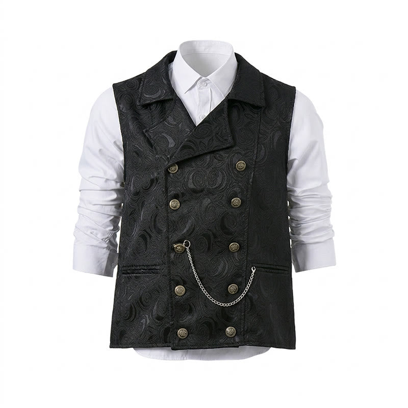 Men's Double-Breasted Floral Jacquard Suit Vest With Chain Detail - image 12