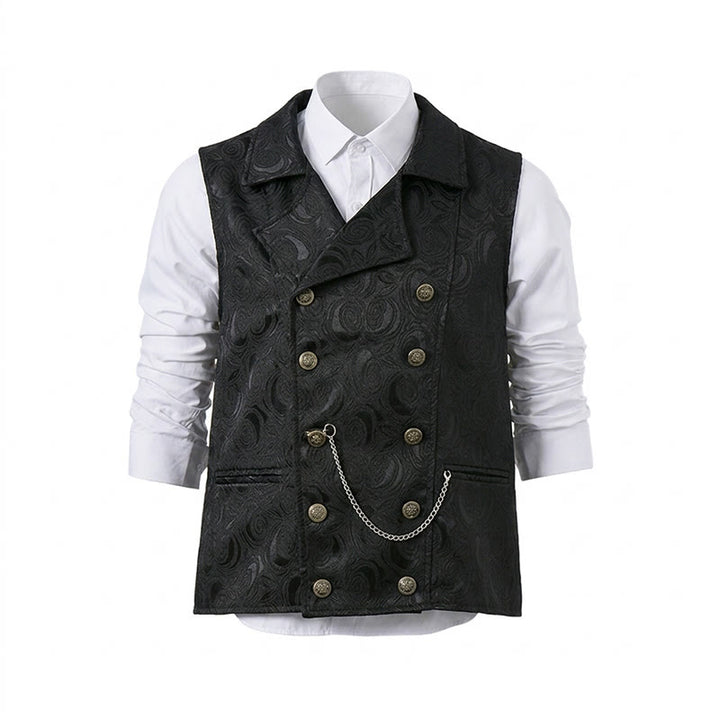Men's Double-Breasted Floral Jacquard Suit Vest With Chain Detail - image 0