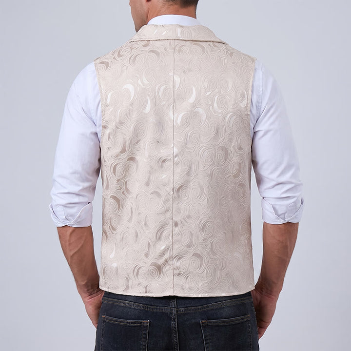 Men's Double-Breasted Floral Jacquard Suit Vest With Chain Detail - image 4