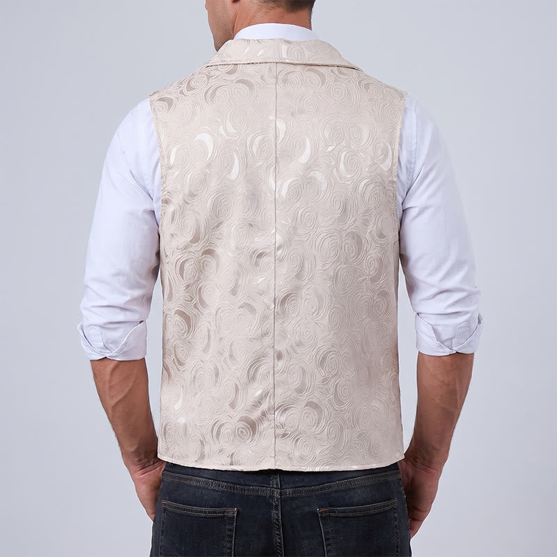 Men's Double-Breasted Floral Jacquard Suit Vest With Chain Detail - image 5