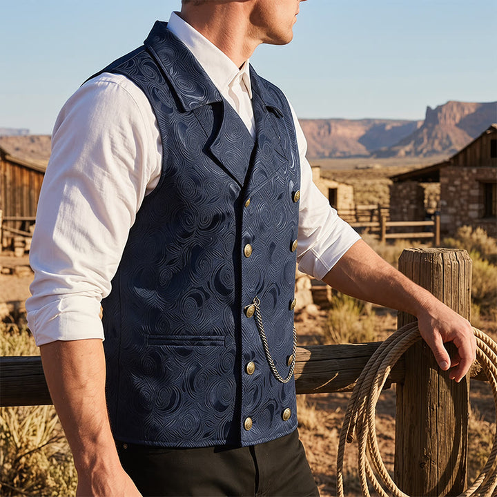 Men's Double-Breasted Floral Jacquard Suit Vest With Chain Detail - Navy - 2XL - image 5