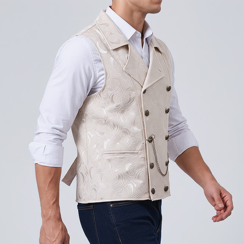 Men's Double-Breasted Floral Jacquard Suit Vest With Chain Detail - image 4
