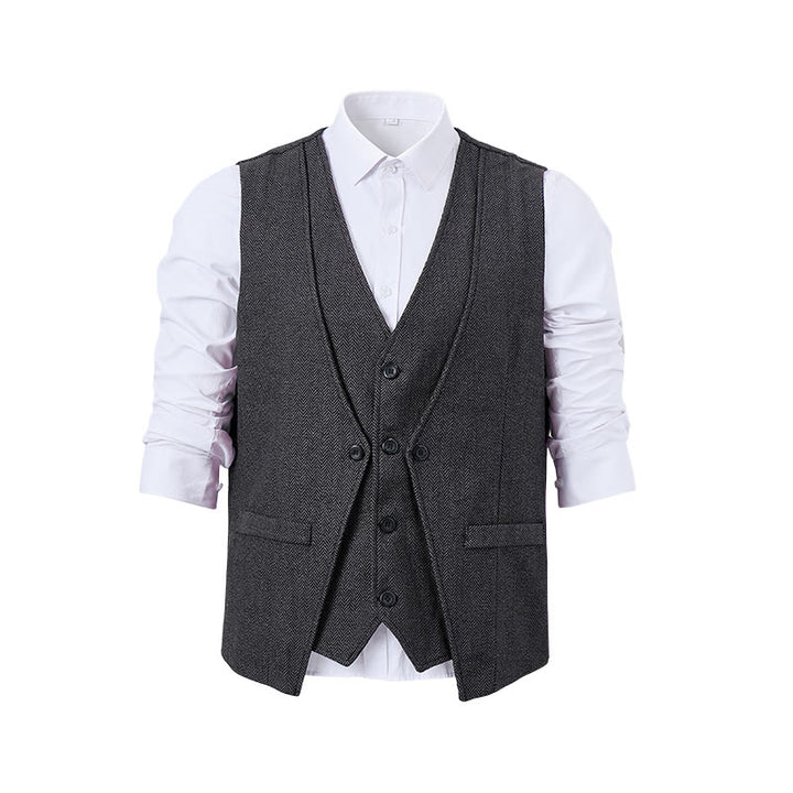 Men's Refined Layered-Look Herringbone Suit Vest - image 12