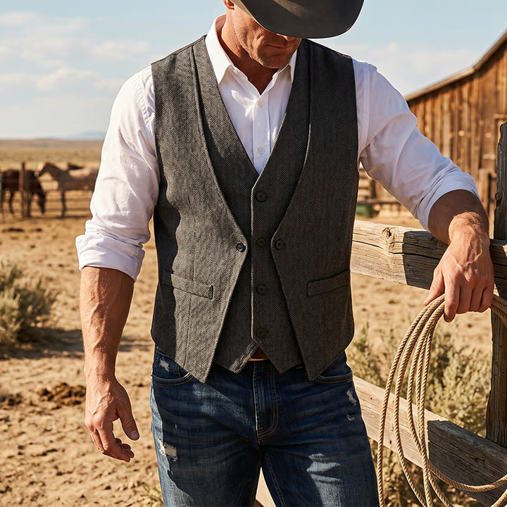 Men's Refined Layered-Look Herringbone Suit Vest - Dark Gray - 2XL - image 5