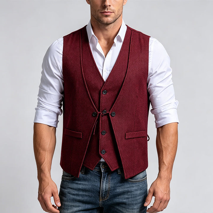 Men's Refined Layered-Look Herringbone Suit Vest - image 3