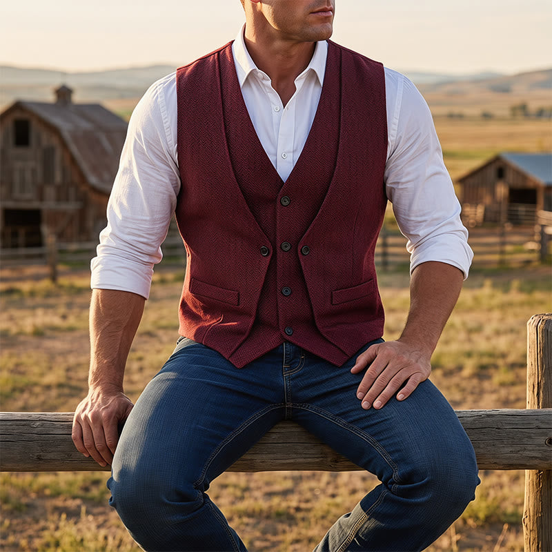 Men's Refined Layered-Look Herringbone Suit Vest - Dark Red - 2XL - image 1