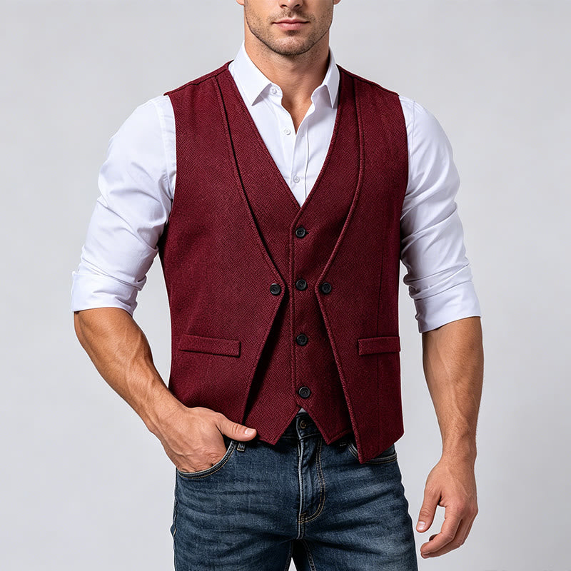 Men's Refined Layered-Look Herringbone Suit Vest - image 2