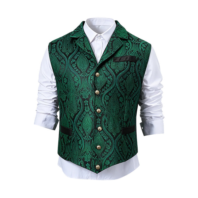 Men's Victorian-Inspired Paisley Jacquard Notch Lapel Suit Vest - image 26