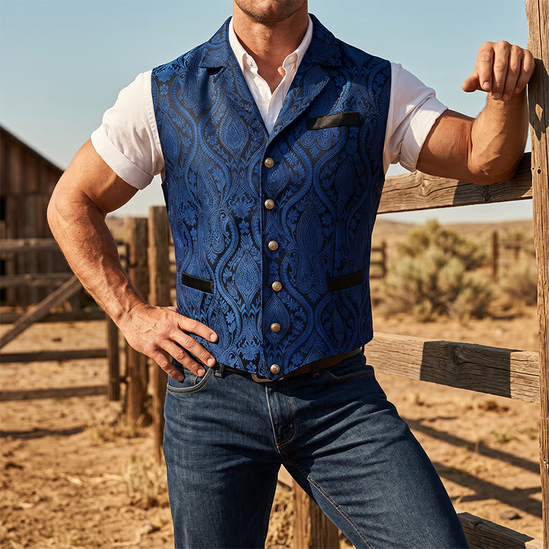 Men's Victorian-Inspired Paisley Jacquard Notch Lapel Suit Vest - Blue - 2XL - image 9