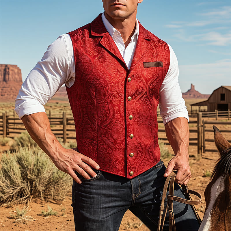 Men's Victorian-Inspired Paisley Jacquard Notch Lapel Suit Vest - Red - 2XL - image 5