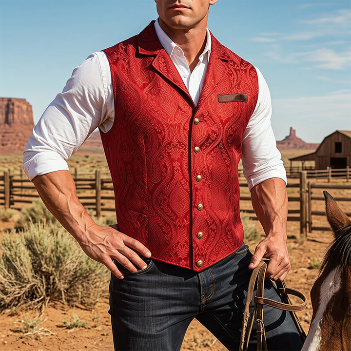 Men's Victorian-Inspired Paisley Jacquard Notch Lapel Suit Vest - Red - 2XL - image 5