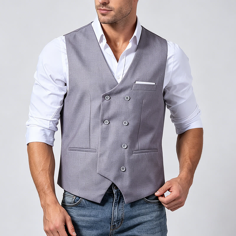 Men's Solid Color Double-Breasted Tuxedo Style Suit Vest - image 2