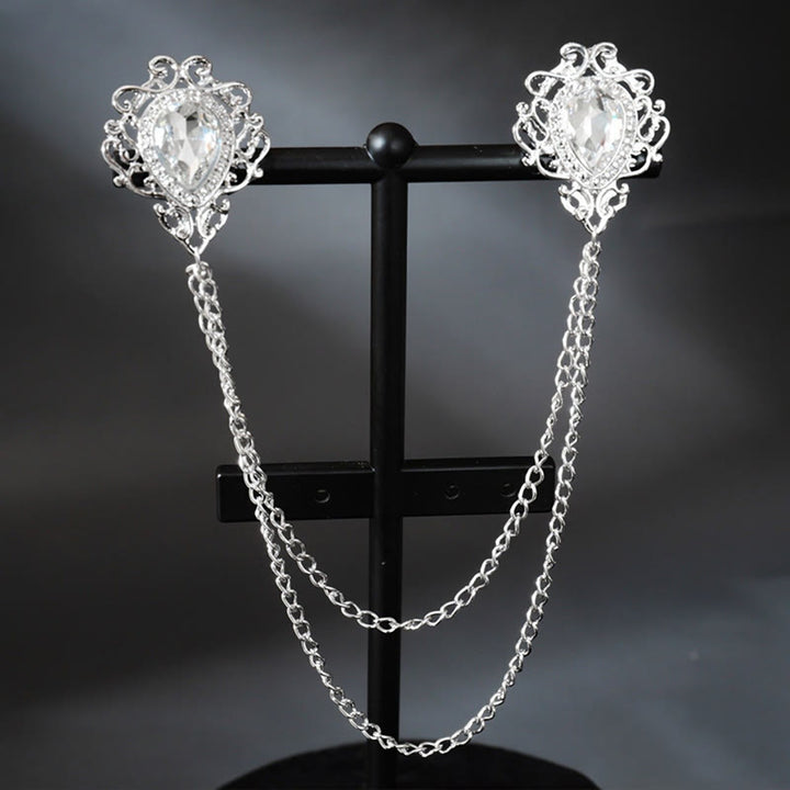 Royal Baroque Double Teardrop Collar Chain Brooch - White & Gold - image 3