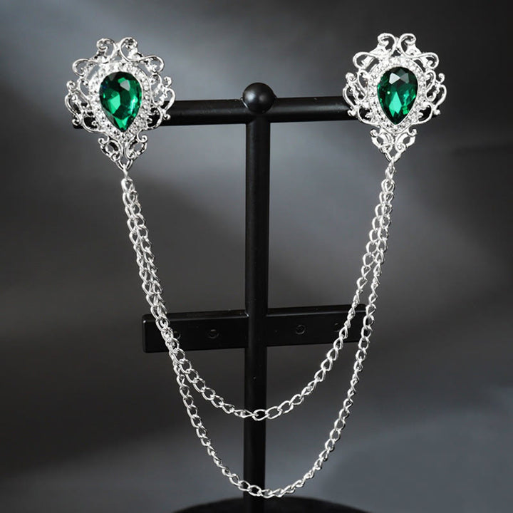 Royal Baroque Double Teardrop Collar Chain Brooch - White & Silver - image 4