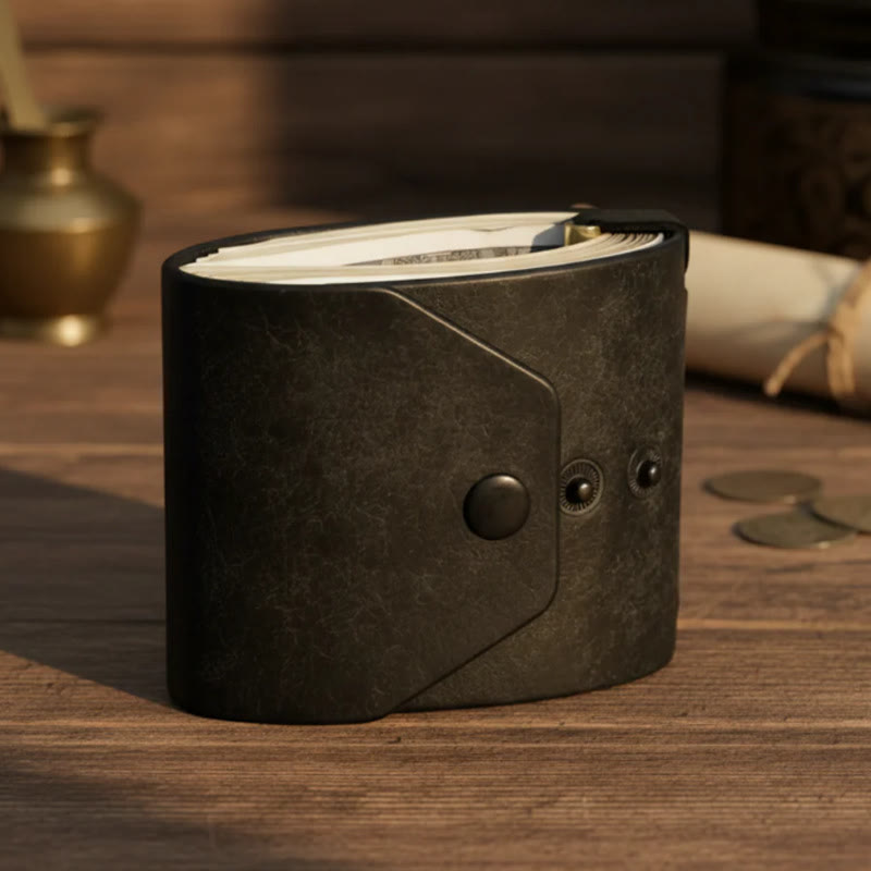 Minimalist Edc Leather Cash Scroll Wallet With Snap Closure - image 0