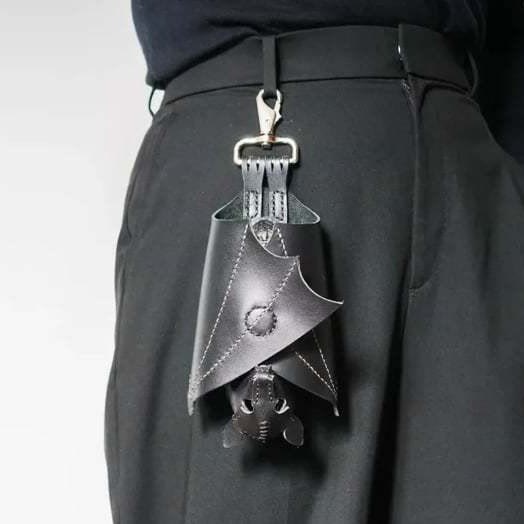 The Midnight Guardian Bat-Shaped Leather Keychain Pouch - image 1