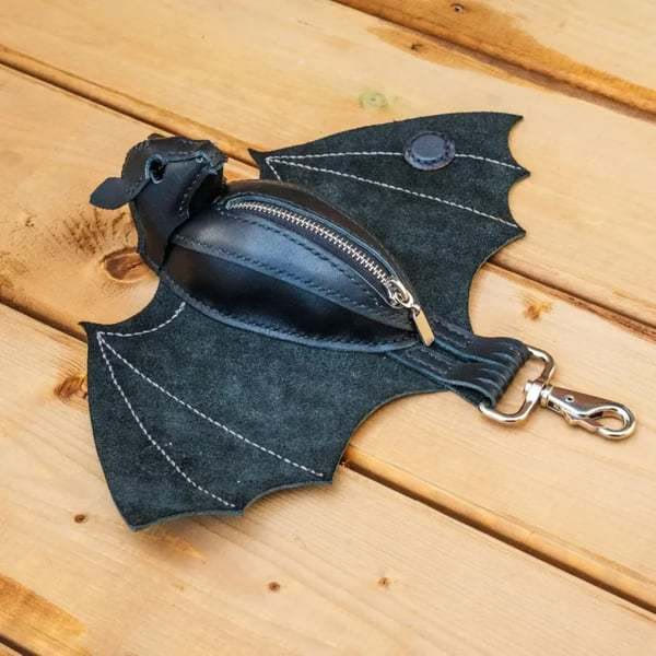 The Midnight Guardian Bat-Shaped Leather Keychain Pouch - image 4