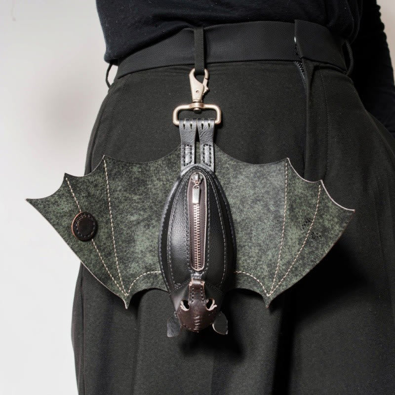 The Midnight Guardian Bat-Shaped Leather Keychain Pouch - Black - image 0