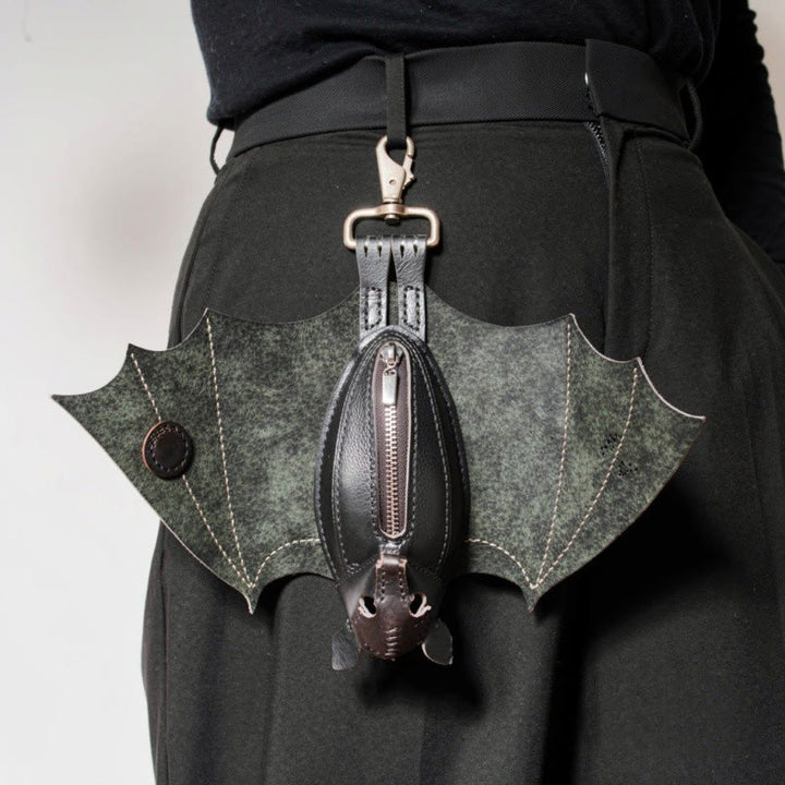 The Midnight Guardian Bat-Shaped Leather Keychain Pouch - Black - image 0